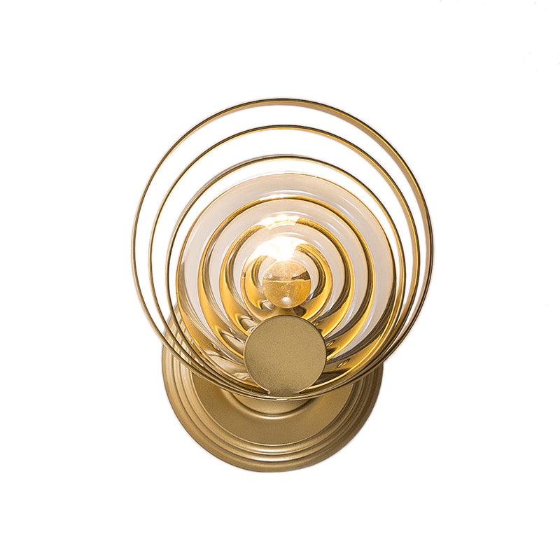 Metallic Circular Wall Light Modern 1/2-Light Wall Lamp Fixture with Ripple Glass Shade in Gold for Living Room Clearhalo 'Cast Iron' 'Glass' 'Industrial' 'Modern wall lights' 'Modern' 'Tiffany' 'Traditional wall lights' 'Wall Lamps & Sconces' 'Wall Lights' Lighting' 153216