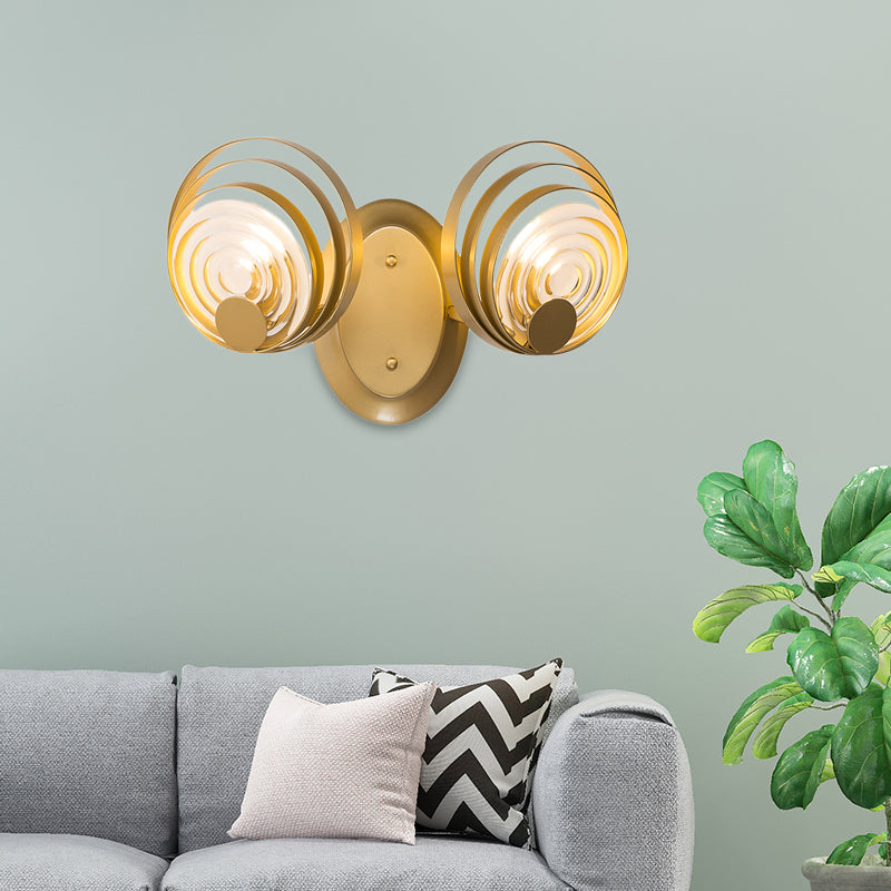 Metallic Circular Wall Light Modern 1/2-Light Wall Lamp Fixture with Ripple Glass Shade in Gold for Living Room 2.0 Gold Clearhalo 'Cast Iron' 'Glass' 'Industrial' 'Modern wall lights' 'Modern' 'Tiffany' 'Traditional wall lights' 'Wall Lamps & Sconces' 'Wall Lights' Lighting' 153218