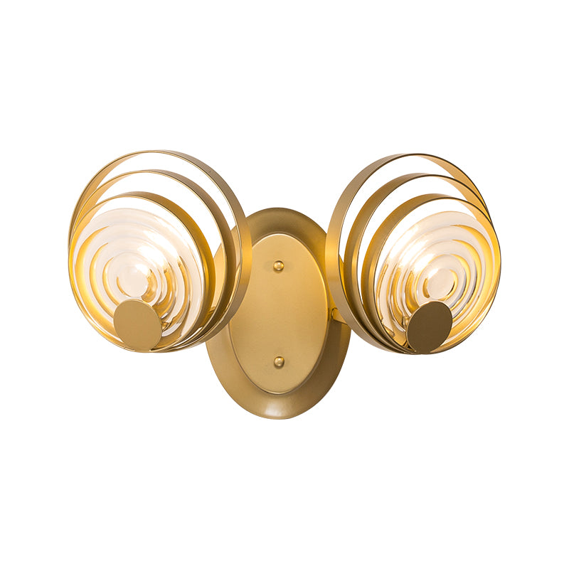 Metallic Circular Wall Light Modern 1/2-Light Wall Lamp Fixture with Ripple Glass Shade in Gold for Living Room Clearhalo 'Cast Iron' 'Glass' 'Industrial' 'Modern wall lights' 'Modern' 'Tiffany' 'Traditional wall lights' 'Wall Lamps & Sconces' 'Wall Lights' Lighting' 153220