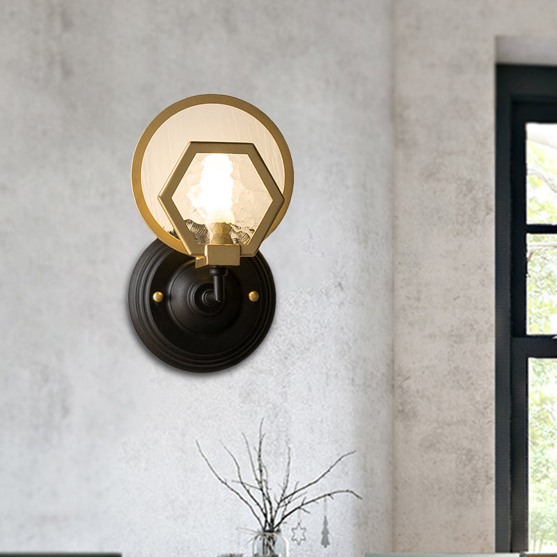 Metal Geometric Wall Sconce Light Vintage Style 1/2-Light Wall Lamp with Water Glass Shade in Black Finish Clearhalo 'Cast Iron' 'Glass' 'Industrial' 'Modern wall lights' 'Modern' 'Tiffany' 'Traditional wall lights' 'Wall Lamps & Sconces' 'Wall Lights' Lighting' 153223