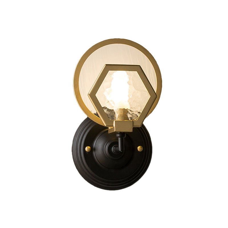 Metal Geometric Wall Sconce Light Vintage Style 1/2-Light Wall Lamp with Water Glass Shade in Black Finish Clearhalo 'Cast Iron' 'Glass' 'Industrial' 'Modern wall lights' 'Modern' 'Tiffany' 'Traditional wall lights' 'Wall Lamps & Sconces' 'Wall Lights' Lighting' 153224