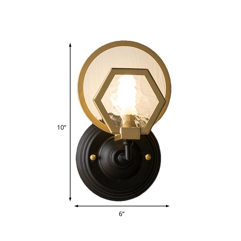 Metal Geometric Wall Sconce Light Vintage Style 1/2-Light Wall Lamp with Water Glass Shade in Black Finish Clearhalo 'Cast Iron' 'Glass' 'Industrial' 'Modern wall lights' 'Modern' 'Tiffany' 'Traditional wall lights' 'Wall Lamps & Sconces' 'Wall Lights' Lighting' 153225