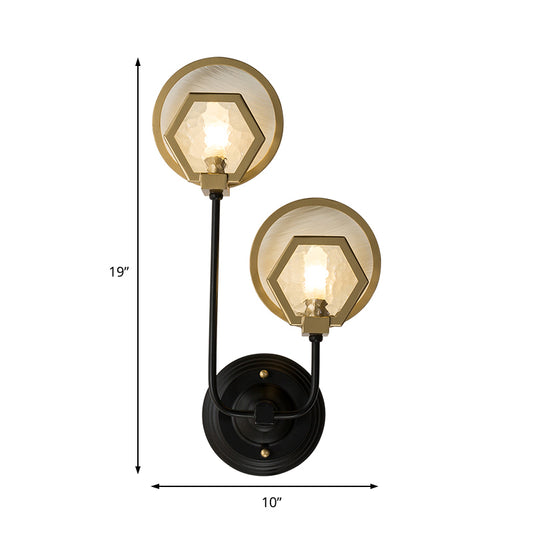 Metal Geometric Wall Sconce Light Vintage Style 1/2-Light Wall Lamp with Water Glass Shade in Black Finish Clearhalo 'Cast Iron' 'Glass' 'Industrial' 'Modern wall lights' 'Modern' 'Tiffany' 'Traditional wall lights' 'Wall Lamps & Sconces' 'Wall Lights' Lighting' 153229