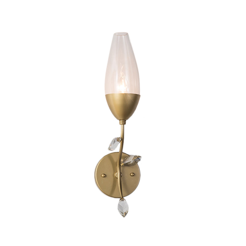 1/2-Bulb Mini Wall Lighting Modern Metallic Sconce Light with Crystal Leaf Design in Gold Finish for Bedroom Clearhalo 'Cast Iron' 'Glass' 'Industrial' 'Modern wall lights' 'Modern' 'Tiffany' 'Traditional wall lights' 'Wall Lamps & Sconces' 'Wall Lights' Lighting' 153259