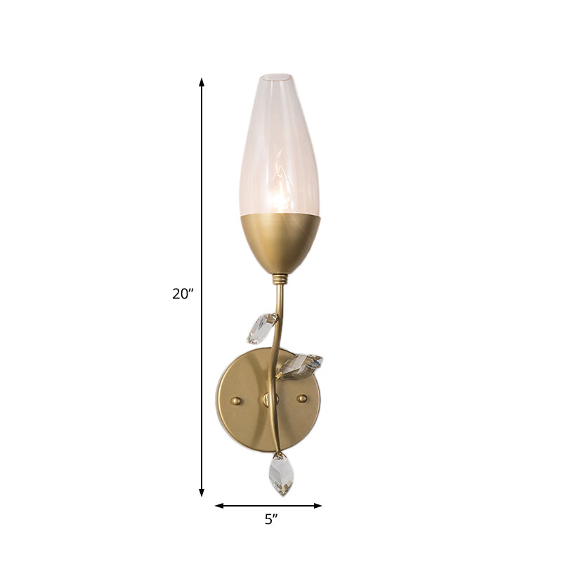 1/2-Bulb Mini Wall Lighting Modern Metallic Sconce Light with Crystal Leaf Design in Gold Finish for Bedroom Clearhalo 'Cast Iron' 'Glass' 'Industrial' 'Modern wall lights' 'Modern' 'Tiffany' 'Traditional wall lights' 'Wall Lamps & Sconces' 'Wall Lights' Lighting' 153260