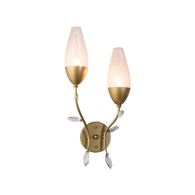 1/2-Bulb Mini Wall Lighting Modern Metallic Sconce Light with Crystal Leaf Design in Gold Finish for Bedroom Clearhalo 'Cast Iron' 'Glass' 'Industrial' 'Modern wall lights' 'Modern' 'Tiffany' 'Traditional wall lights' 'Wall Lamps & Sconces' 'Wall Lights' Lighting' 153263