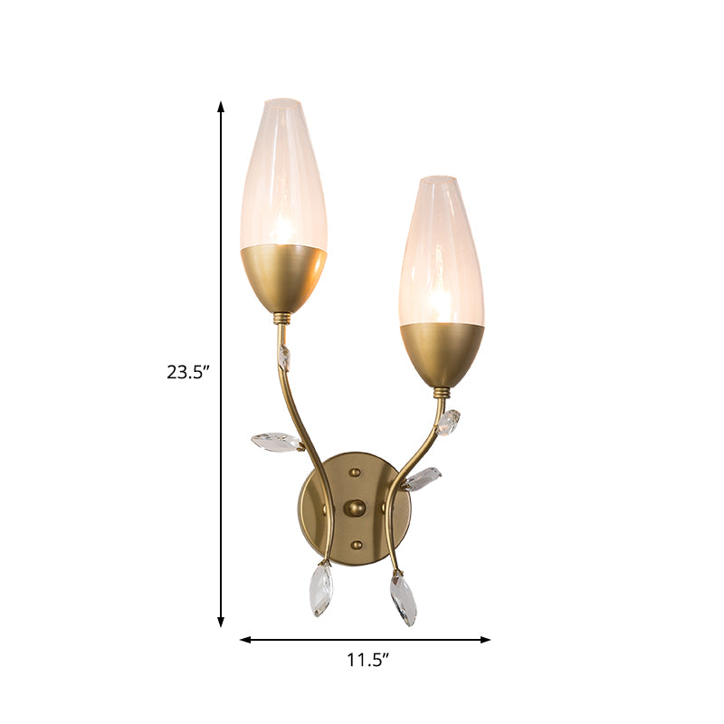 1/2-Bulb Mini Wall Lighting Modern Metallic Sconce Light with Crystal Leaf Design in Gold Finish for Bedroom Clearhalo 'Cast Iron' 'Glass' 'Industrial' 'Modern wall lights' 'Modern' 'Tiffany' 'Traditional wall lights' 'Wall Lamps & Sconces' 'Wall Lights' Lighting' 153264