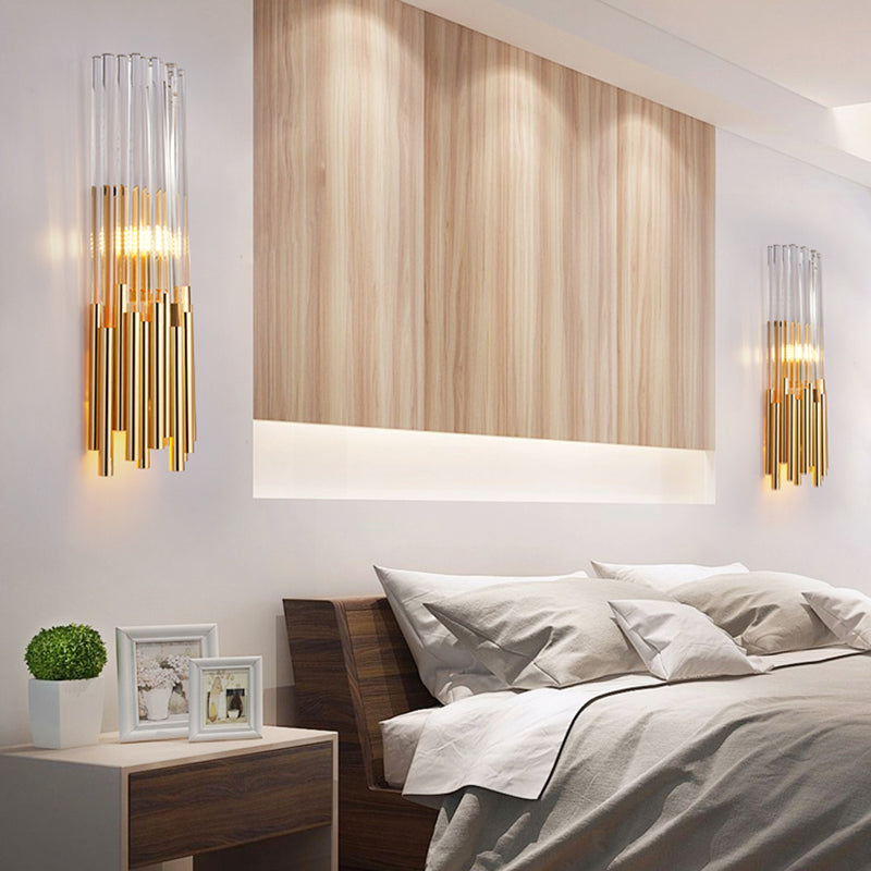 Cylinder Wall Light Fixture Modernist Metal LED Wall Sconce Light with Crystal Prism in Brass/Gold Brass Clearhalo 'Modern wall lights' 'Modern' 'Wall Lamps & Sconces' 'Wall Lights' Lighting' 153293