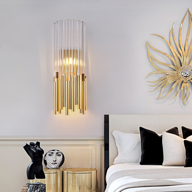 Cylinder Wall Light Fixture Modernist Metal LED Wall Sconce Light with Crystal Prism in Brass/Gold Clearhalo 'Modern wall lights' 'Modern' 'Wall Lamps & Sconces' 'Wall Lights' Lighting' 153294