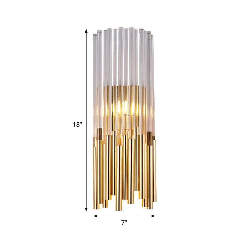 Cylinder Wall Light Fixture Modernist Metal LED Wall Sconce Light with Crystal Prism in Brass/Gold Clearhalo 'Modern wall lights' 'Modern' 'Wall Lamps & Sconces' 'Wall Lights' Lighting' 153296