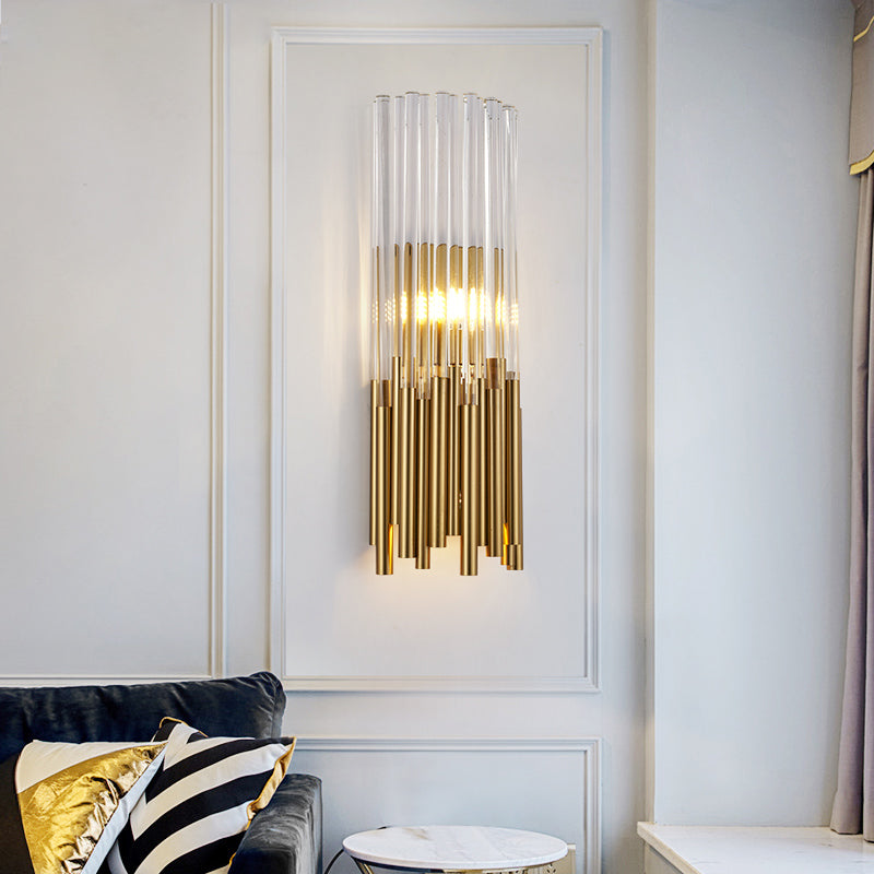 Cylinder Wall Light Fixture Modernist Metal LED Wall Sconce Light with Crystal Prism in Brass/Gold Gold Clearhalo 'Modern wall lights' 'Modern' 'Wall Lamps & Sconces' 'Wall Lights' Lighting' 153297