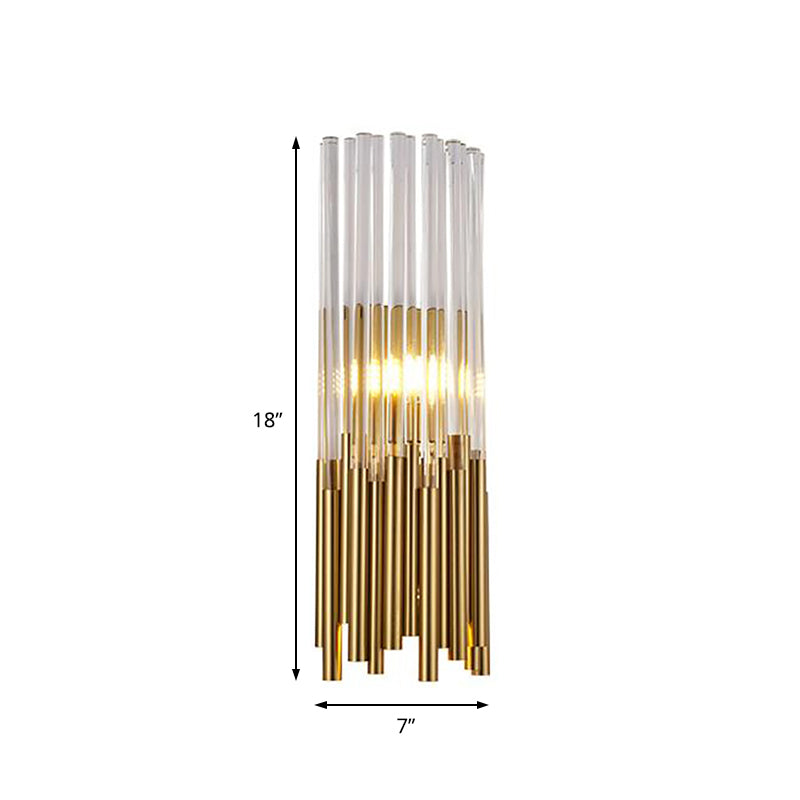 Cylinder Wall Light Fixture Modernist Metal LED Wall Sconce Light with Crystal Prism in Brass/Gold Clearhalo 'Modern wall lights' 'Modern' 'Wall Lamps & Sconces' 'Wall Lights' Lighting' 153300