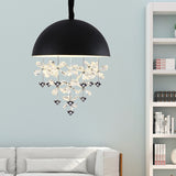 6/10 Lights Domed Pendant Light Modern Metal Hanging Ceiling Light with Crystal Flower Deco in Black/White Black 14" Clearhalo 'Ceiling Lights' 'Chandeliers' 'Modern Chandeliers' 'Modern' Lighting' 153355