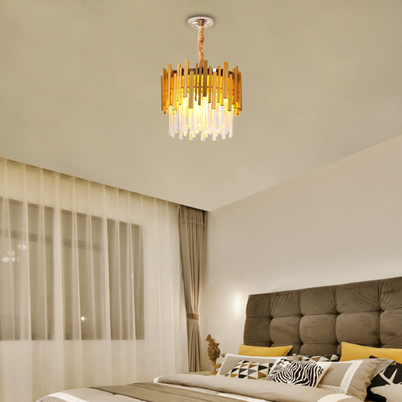 Modern Stylish Silver/Gold Pendant Lamp with Crystal Prism 6 Bulbs Suspension Lamp for Bedroom Gold Clearhalo 'Ceiling Lights' 'Chandeliers' 'Modern Chandeliers' 'Modern' Lighting' 153389