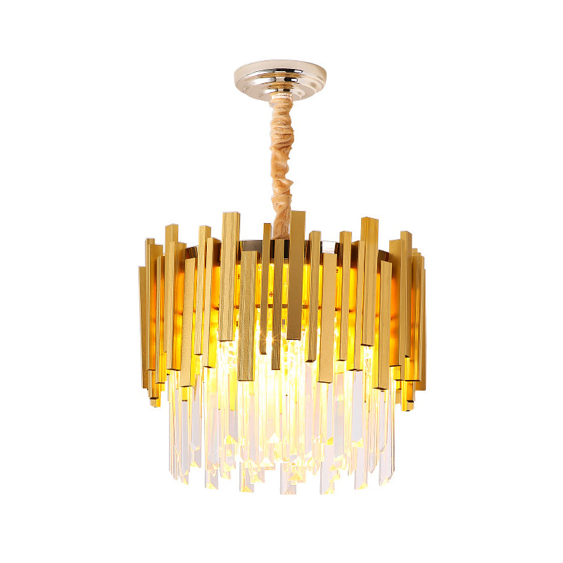 Modern Stylish Silver/Gold Pendant Lamp with Crystal Prism 6 Bulbs Suspension Lamp for Bedroom Clearhalo 'Ceiling Lights' 'Chandeliers' 'Modern Chandeliers' 'Modern' Lighting' 153391