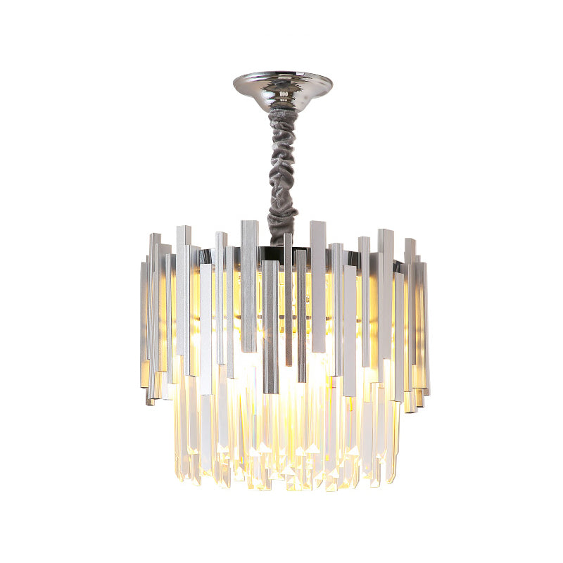 Modern Stylish Silver/Gold Pendant Lamp with Crystal Prism 6 Bulbs Suspension Lamp for Bedroom Clearhalo 'Ceiling Lights' 'Chandeliers' 'Modern Chandeliers' 'Modern' Lighting' 153395