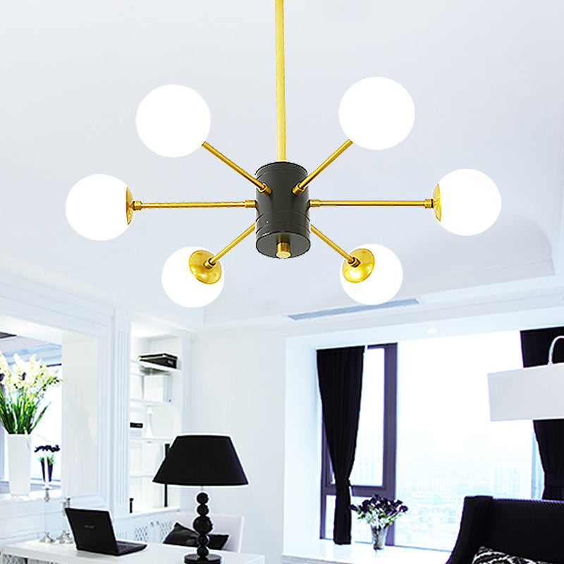 Modernist Global Milk Glass Chandelier with Burst Design 6/8/9 Lights Hanging Ceiling Lamp in Gold Clearhalo 'Ceiling Lights' 'Chandeliers' 'Glass shade' 'Glass' 'Modern Chandeliers' 'Modern' Lighting' 153415