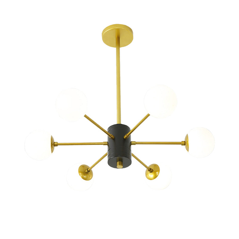 Modernist Global Milk Glass Chandelier with Burst Design 6/8/9 Lights Hanging Ceiling Lamp in Gold Clearhalo 'Ceiling Lights' 'Chandeliers' 'Glass shade' 'Glass' 'Modern Chandeliers' 'Modern' Lighting' 153416