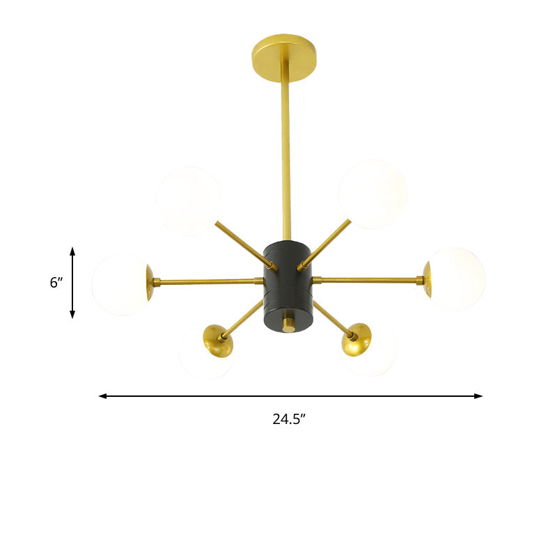 Modernist Global Milk Glass Chandelier with Burst Design 6/8/9 Lights Hanging Ceiling Lamp in Gold Clearhalo 'Ceiling Lights' 'Chandeliers' 'Glass shade' 'Glass' 'Modern Chandeliers' 'Modern' Lighting' 153417