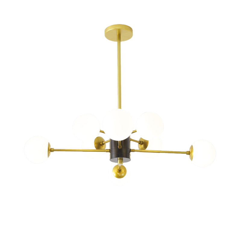 Modernist Global Milk Glass Chandelier with Burst Design 6/8/9 Lights Hanging Ceiling Lamp in Gold Clearhalo 'Ceiling Lights' 'Chandeliers' 'Glass shade' 'Glass' 'Modern Chandeliers' 'Modern' Lighting' 153420