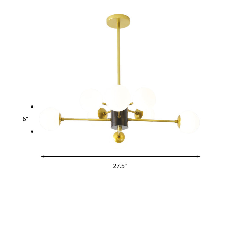 Modernist Global Milk Glass Chandelier with Burst Design 6/8/9 Lights Hanging Ceiling Lamp in Gold Clearhalo 'Ceiling Lights' 'Chandeliers' 'Glass shade' 'Glass' 'Modern Chandeliers' 'Modern' Lighting' 153421