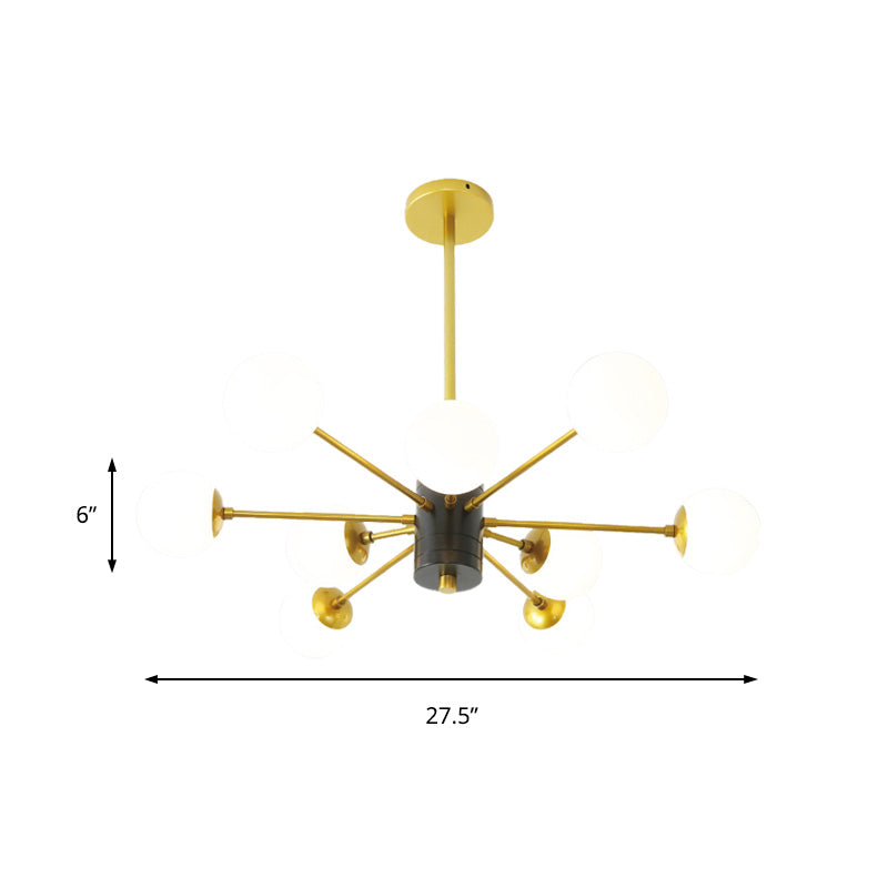 Modernist Global Milk Glass Chandelier with Burst Design 6/8/9 Lights Hanging Ceiling Lamp in Gold Clearhalo 'Ceiling Lights' 'Chandeliers' 'Glass shade' 'Glass' 'Modern Chandeliers' 'Modern' Lighting' 153425