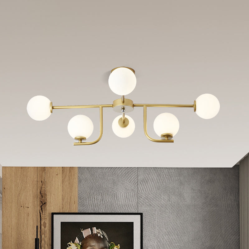 Multiple Rod Semi Ceiling Light Fixture with Globe Glass Shade Modern Metal 6/10 Heads Gold Flush Mount for Living Room Clearhalo 'Ceiling Lights' 'Close To Ceiling Lights' 'Close to ceiling' 'Semi-flushmount' Lighting' 153438