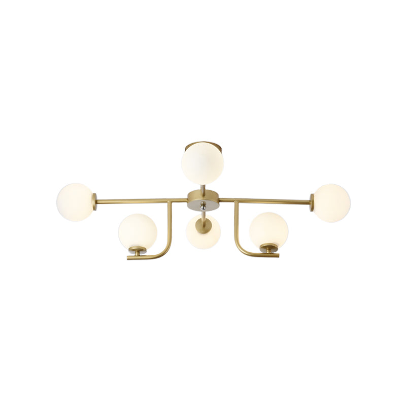 Multiple Rod Semi Ceiling Light Fixture with Globe Glass Shade Modern Metal 6/10 Heads Gold Flush Mount for Living Room Clearhalo 'Ceiling Lights' 'Close To Ceiling Lights' 'Close to ceiling' 'Semi-flushmount' Lighting' 153439