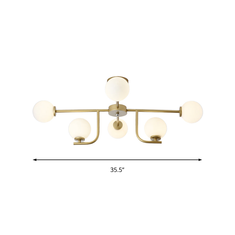 Multiple Rod Semi Ceiling Light Fixture with Globe Glass Shade Modern Metal 6/10 Heads Gold Flush Mount for Living Room Clearhalo 'Ceiling Lights' 'Close To Ceiling Lights' 'Close to ceiling' 'Semi-flushmount' Lighting' 153440