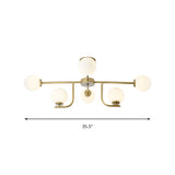 Multiple Rod Semi Ceiling Light Fixture with Globe Glass Shade Modern Metal 6/10 Heads Gold Flush Mount for Living Room Clearhalo 'Ceiling Lights' 'Close To Ceiling Lights' 'Close to ceiling' 'Semi-flushmount' Lighting' 153440