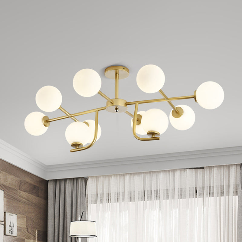 Multiple Rod Semi Ceiling Light Fixture with Globe Glass Shade Modern Metal 6/10 Heads Gold Flush Mount for Living Room 10 Gold Clearhalo 'Ceiling Lights' 'Close To Ceiling Lights' 'Close to ceiling' 'Semi-flushmount' Lighting' 153441