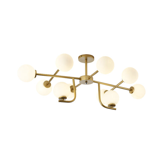 Multiple Rod Semi Ceiling Light Fixture with Globe Glass Shade Modern Metal 6/10 Heads Gold Flush Mount for Living Room Clearhalo 'Ceiling Lights' 'Close To Ceiling Lights' 'Close to ceiling' 'Semi-flushmount' Lighting' 153443