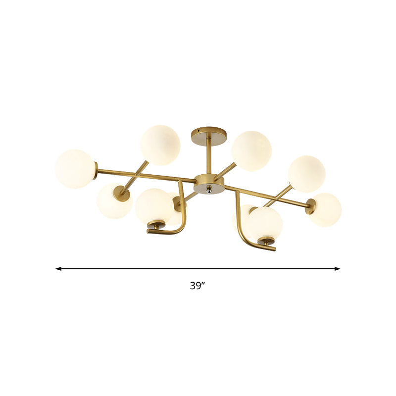 Multiple Rod Semi Ceiling Light Fixture with Globe Glass Shade Modern Metal 6/10 Heads Gold Flush Mount for Living Room Clearhalo 'Ceiling Lights' 'Close To Ceiling Lights' 'Close to ceiling' 'Semi-flushmount' Lighting' 153444