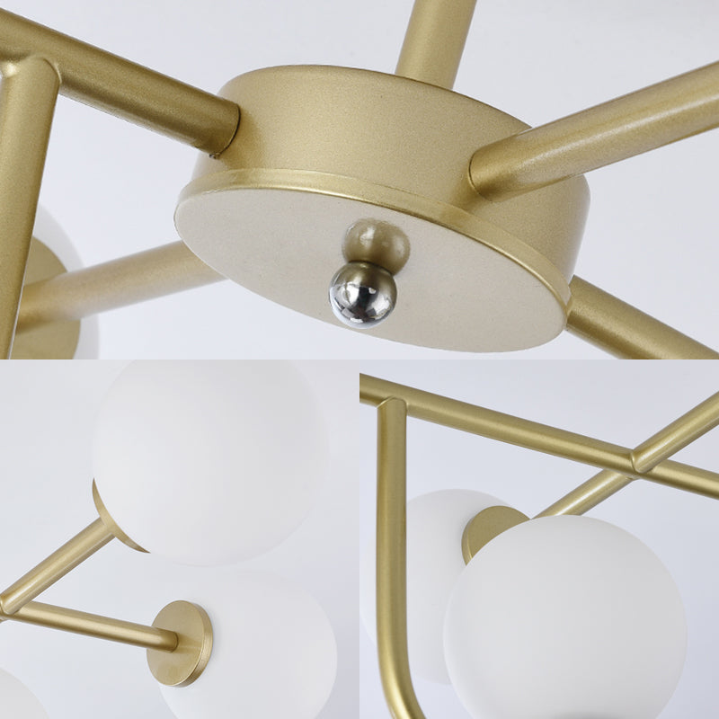 Multiple Rod Semi Ceiling Light Fixture with Globe Glass Shade Modern Metal 6/10 Heads Gold Flush Mount for Living Room Clearhalo 'Ceiling Lights' 'Close To Ceiling Lights' 'Close to ceiling' 'Semi-flushmount' Lighting' 153445