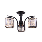 Cylinder Semi Flush Mount Light with Crystal Shade Nordic Metal 3/5 Lights Black Ceiling Light Fixture Clearhalo 'Ceiling Lights' 'Close To Ceiling Lights' 'Close to ceiling' 'Semi-flushmount' Lighting' 153462