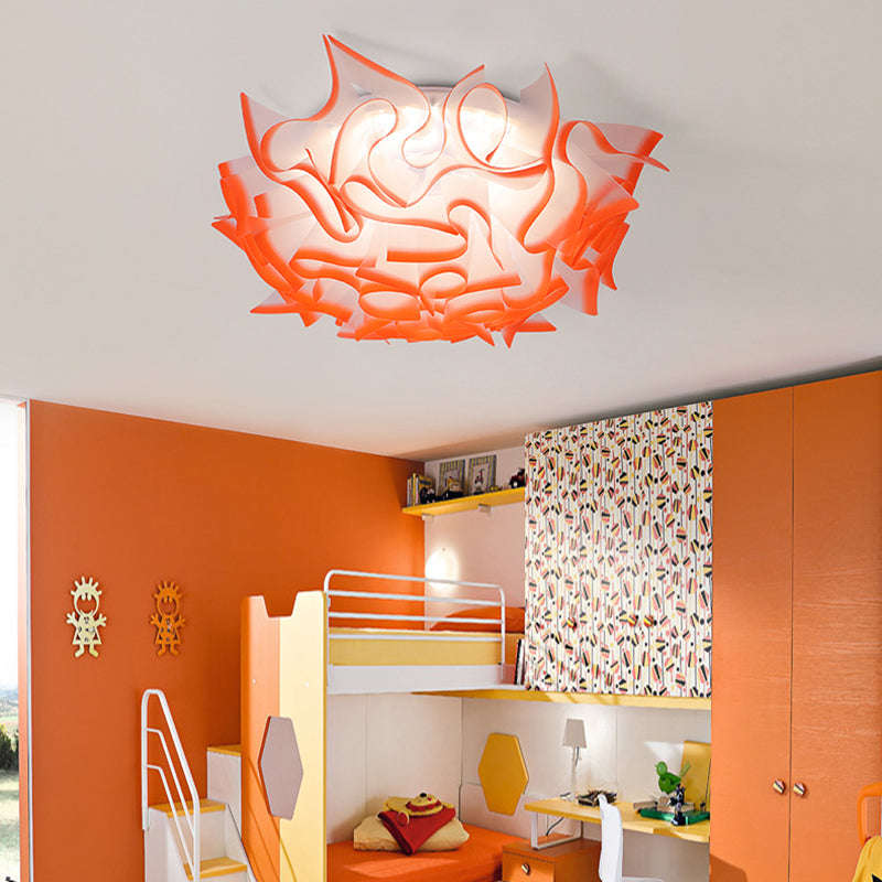 Modern Creative LED Flush Ceiling Light with Twist Acrylic Shade Pink/Orange/Blue Kid Room Ceiling Light in Third Gear Orange Clearhalo 'Ceiling Lights' 'Close To Ceiling Lights' 'Close to ceiling' 'Flush mount' Lighting' 153496