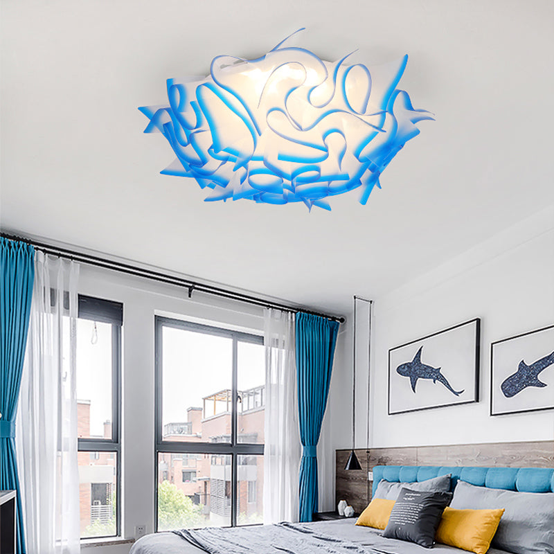 Modern Creative LED Flush Ceiling Light with Twist Acrylic Shade Pink/Orange/Blue Kid Room Ceiling Light in Third Gear Blue Clearhalo 'Ceiling Lights' 'Close To Ceiling Lights' 'Close to ceiling' 'Flush mount' Lighting' 153499