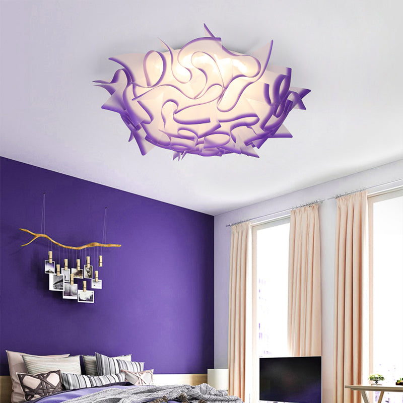 Modern Creative LED Flush Ceiling Light with Twist Acrylic Shade Pink/Orange/Blue Kid Room Ceiling Light in Third Gear Purple Clearhalo 'Ceiling Lights' 'Close To Ceiling Lights' 'Close to ceiling' 'Flush mount' Lighting' 153502