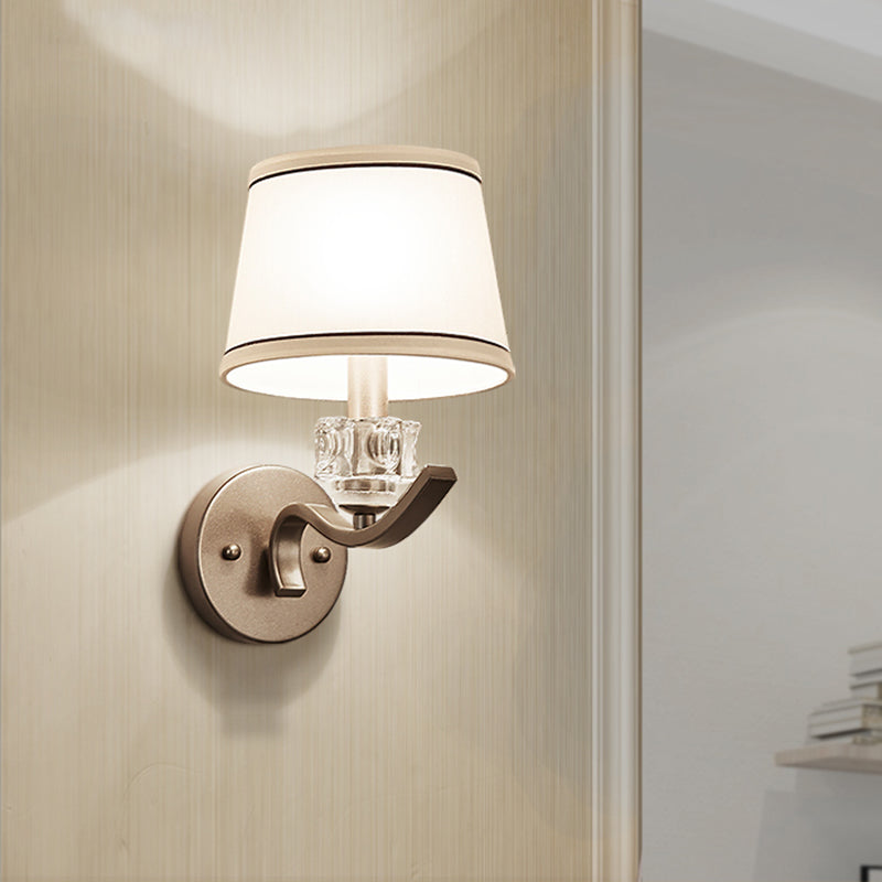 Contemporary Nickle Finish Wall Sconce Light Fabric Conic 1 Head Sconce Light with Metal Arm for Hallway Clearhalo 'Modern wall lights' 'Modern' 'Wall Lamps & Sconces' 'Wall Lights' Lighting' 153506