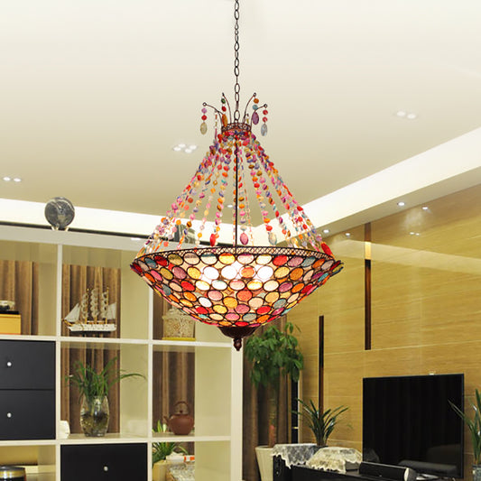 Bohemia Antique Copper Pendant Lighting with Bowl Shade 1/3/5-Bulb Crystal Ceiling Hanging Light Clearhalo 'Ceiling Lights' 'Chandeliers' Lighting' options 153515