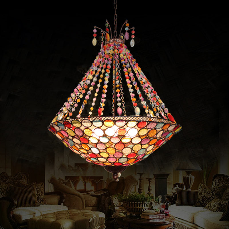 Bohemia Antique Copper Pendant Lighting with Bowl Shade 1/3/5-Bulb Crystal Ceiling Hanging Light Clearhalo 'Ceiling Lights' 'Chandeliers' Lighting' options 153518