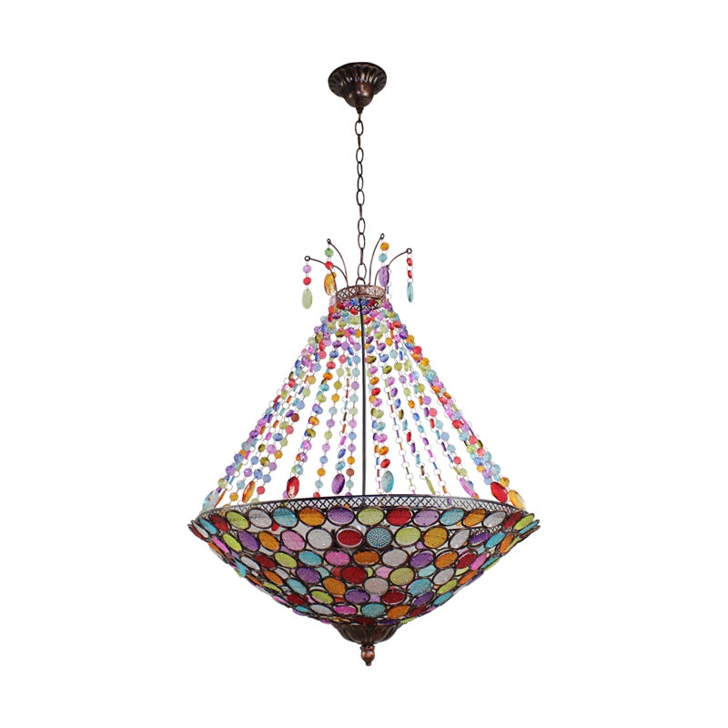 Bohemia Antique Copper Pendant Lighting with Bowl Shade 1/3/5-Bulb Crystal Ceiling Hanging Light Clearhalo 'Ceiling Lights' 'Chandeliers' Lighting' options 153520