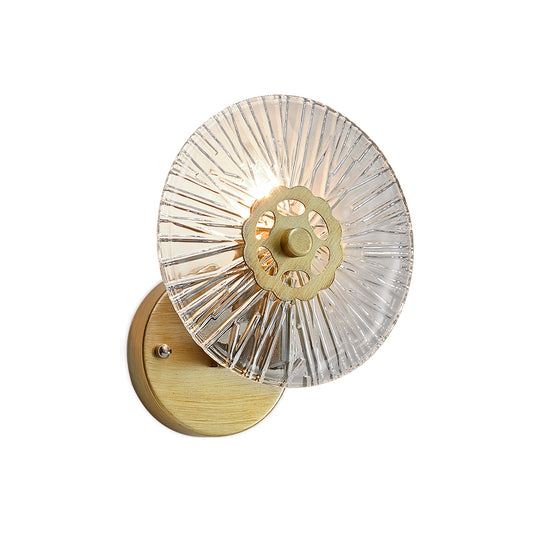 Textured Circular Wall Mounted Light Modernist Metallic and Clear Crystal 1 Head Wall Lamp in Gold Clearhalo 'Cast Iron' 'Glass' 'Industrial' 'Modern wall lights' 'Modern' 'Tiffany' 'Traditional wall lights' 'Wall Lamps & Sconces' 'Wall Lights' Lighting' 153526