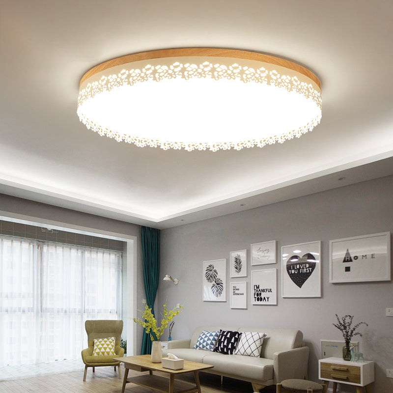 Nordic Ultra Thin Drum Ceiling Flush Mount Wood White 10.5"/15"/19" Dia LED Flush Mount Light for Bedroom in Warm/White/Neutral White Clearhalo 'Ceiling Lights' 'Close To Ceiling Lights' 'Close to ceiling' 'Flush mount' Lighting' 153528