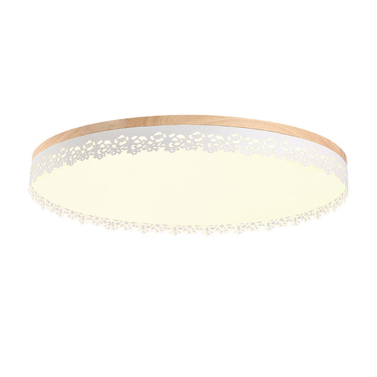 Nordic Ultra Thin Drum Ceiling Flush Mount Wood White 10.5"/15"/19" Dia LED Flush Mount Light for Bedroom in Warm/White/Neutral Clearhalo 'Ceiling Lights' 'Close To Ceiling Lights' 'Close to ceiling' 'Flush mount' Lighting' 153534