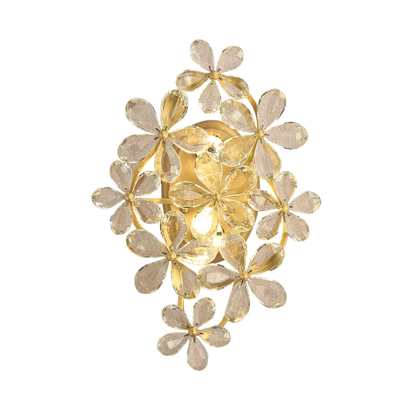 Clear Crystal Flower Wall Light Sconce Vintage Style 1 Light Sconce Lamp in Gold for Bedroom Clearhalo 'Modern wall lights' 'Modern' 'Wall Lamps & Sconces' 'Wall Lights' Lighting' 153551