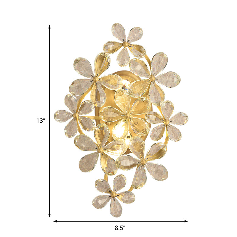 Clear Crystal Flower Wall Light Sconce Vintage Style 1 Light Sconce Lamp in Gold for Bedroom Clearhalo 'Modern wall lights' 'Modern' 'Wall Lamps & Sconces' 'Wall Lights' Lighting' 153552