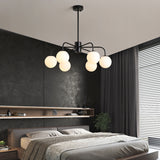 White Glass Globe Chandelier Modernist with Radial Design 6/8/10 Lights Hanging Ceiling Light with Curved Arm 6 Black Clearhalo 'Ceiling Lights' 'Chandeliers' 'Glass shade' 'Glass' 'Modern Chandeliers' 'Modern' 'Pendant Lights' Lighting' 153553