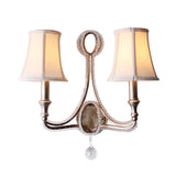 Retro Loft Fabric Wall Light Fixture 2 Heads Conical Sconce Light with Crystal Beaded Strand in Aged Silver Clearhalo 'Modern wall lights' 'Modern' 'Wall Lamps & Sconces' 'Wall Lights' Lighting' 153575