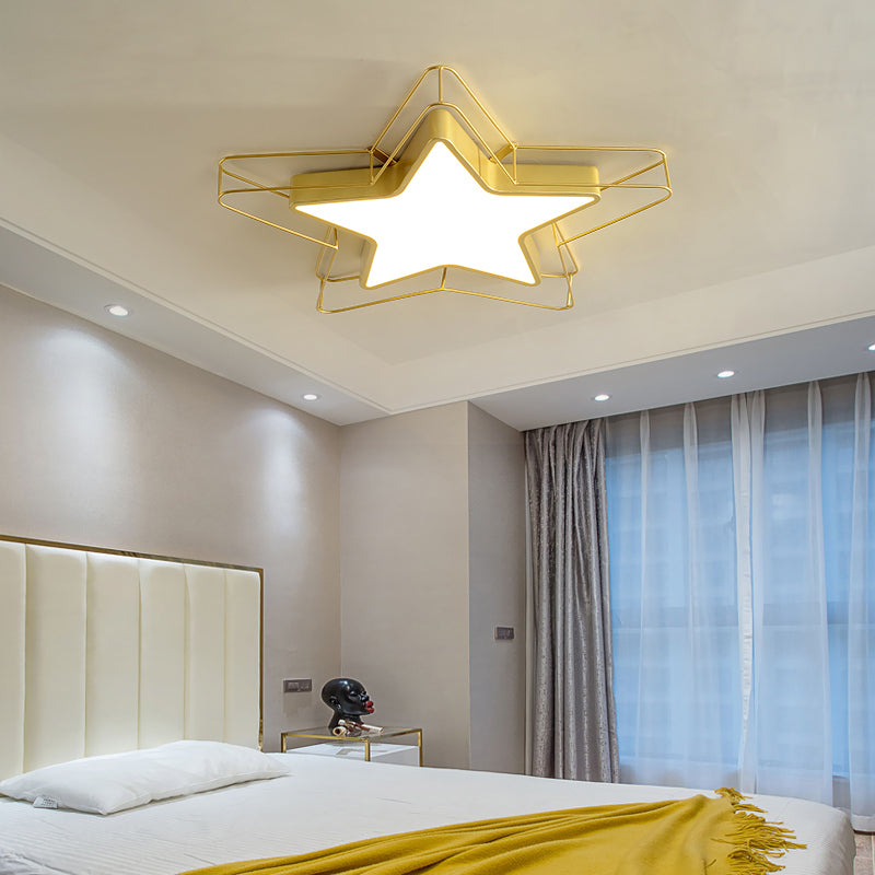 24.5"/28" Wide Five-Pointed Star Flush Mount Ceiling Light Nordic Metal Black/Gold Integrated LED Ceiling Mounted Fixture for Bedroom Gold Clearhalo 'Ceiling Lights' 'Close To Ceiling Lights' 'Close to ceiling' 'Flush mount' Lighting' 153594